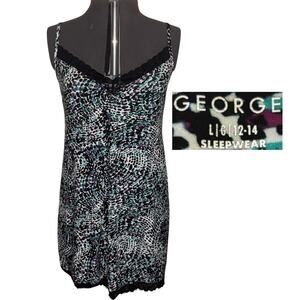 George Lace Trim Built In Bra Slip Dress Teal Purple Snake Print Size Large